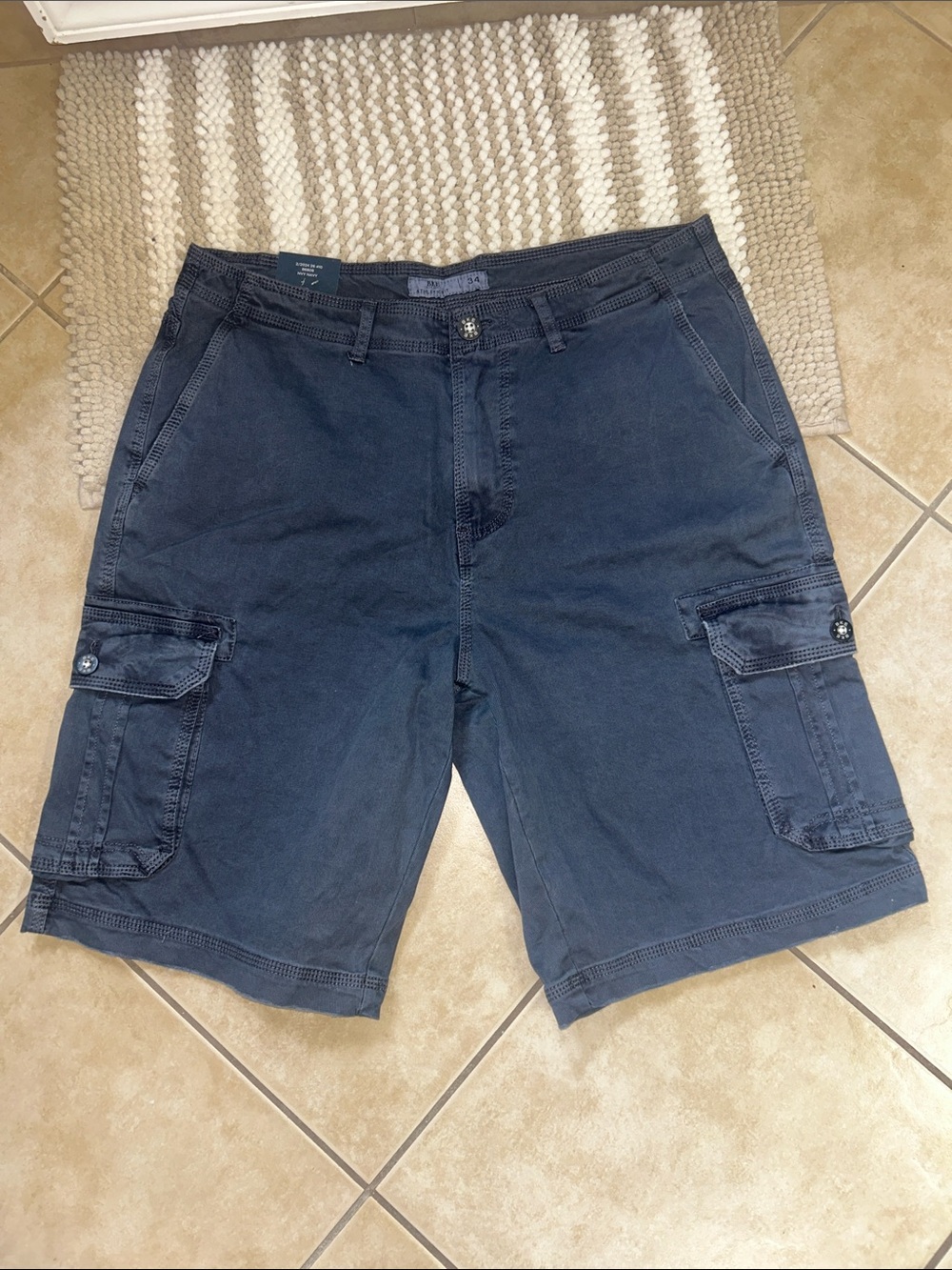 BKE Men's Navy Cargo Shorts with Button-Flap Pockets
